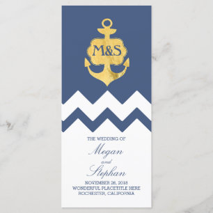 Gold Foil Anchor Navy Nautical Wedding Programs Programme