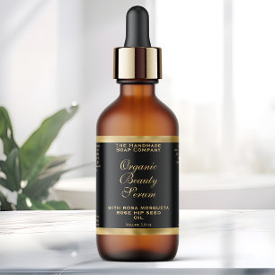 Gold Foil and Black Cosmetics Dropper Bottle Label