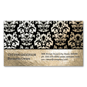 Gold Foil and Damask Pattern Magnetic Business Card