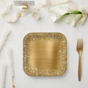 Gold Foil and Glitter Girly Glam Paper Plate