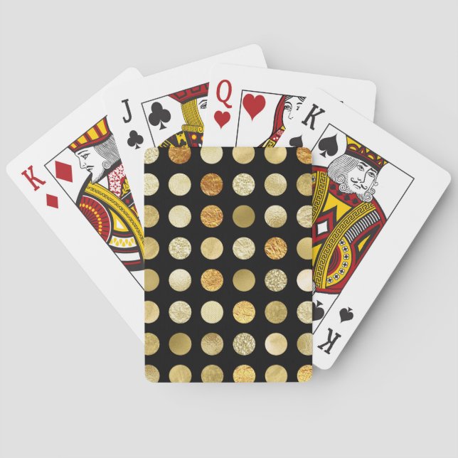 Gold Foil and Glitter Polka Dots Black Playing Cards (Back)