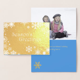 Gold Foil and Snowflakes Photo Christmas Card