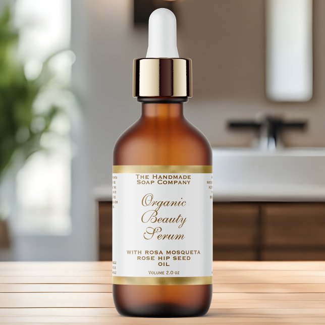 Gold Foil and White Cosmetics Dropper Bottle Label (Creator Uploaded)