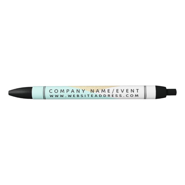 Gold Foil & Aqua, Modern Geometric Company/Event Black Ink Pen (Front)