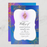 Gold Foil Arabian Bollywood Wedding Photo Invitati