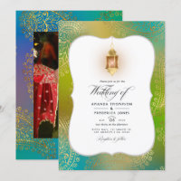 Gold Foil Arabian Bollywood Wedding Photo Invitati