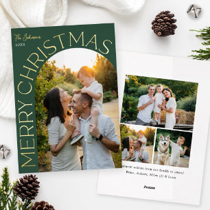 Gold Foil Arch Merry Christmas Photo Green