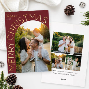 Gold Foil Arch Merry Christmas Photo Red
