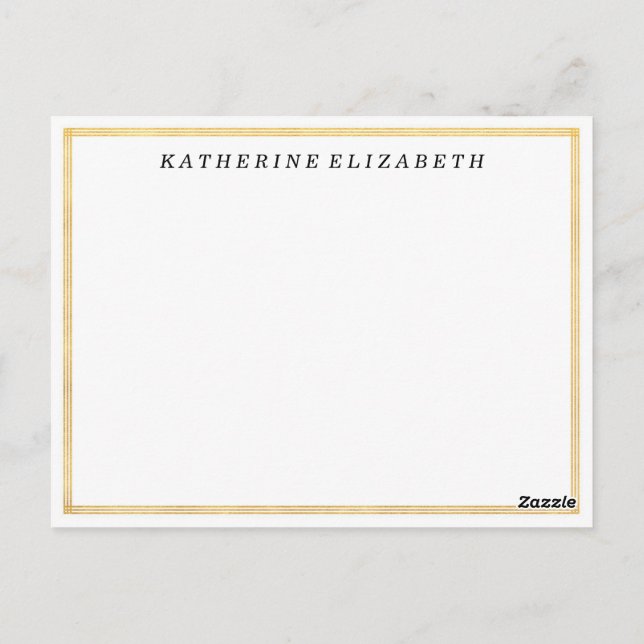 Gold Foil Art Deco Border Personalised Note Card (Back)