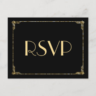 Gold Foil Art Deco Wedding RSVP Postcards