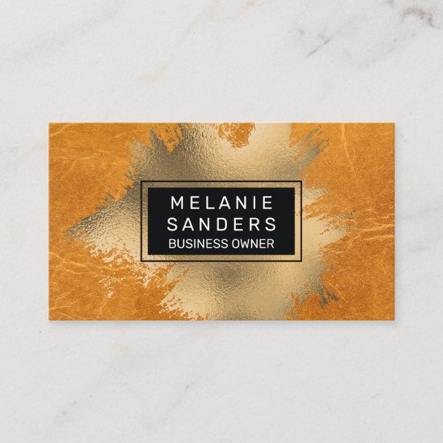 Gold Foil Artistic | Metallic Gold | Leather Business Card (Front)