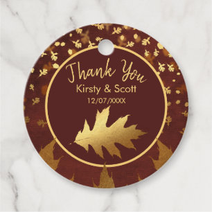 Gold Foil Autumn Fall Leaves Wedding Favour Tags