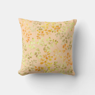 Gold Foil Autumn Fall Orange Brown Green Leaves Cushion