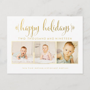 Gold Foil Baby 1st Christmas Photo Frame Postcard