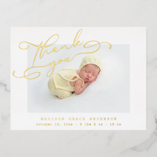 Gold Foil Baby Photo Thank You Birth Announcement