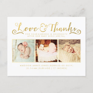 Gold Foil Baby Thank You Sip & See Postcard
