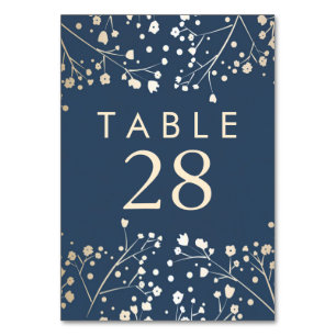 Gold Foil Baby's Breath Navy Wedding Table Numbers