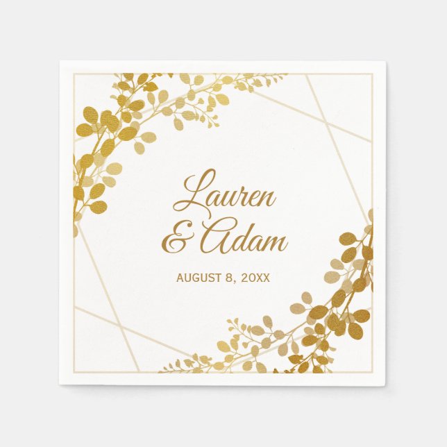 Gold Foil Baby's Breath or Vines Wedding Napkins (Front)
