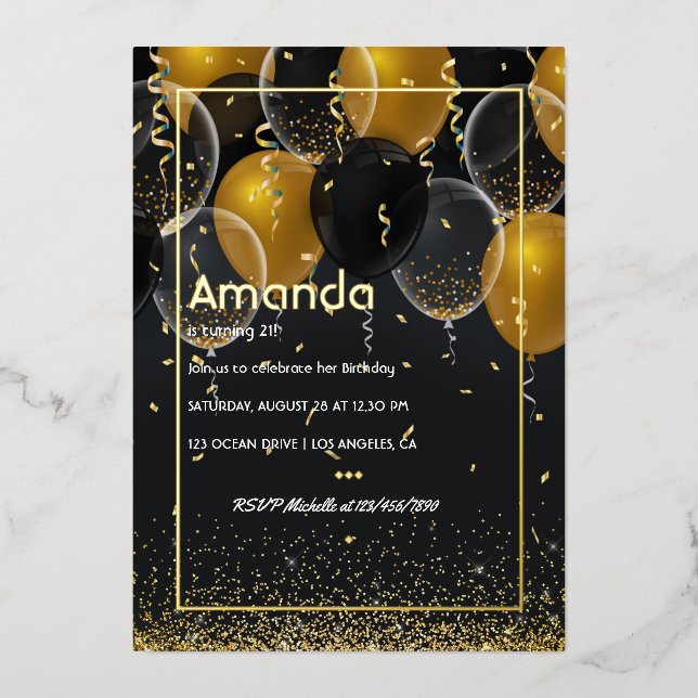Gold Foil Balloon Birthday Foil Invitation (Front)