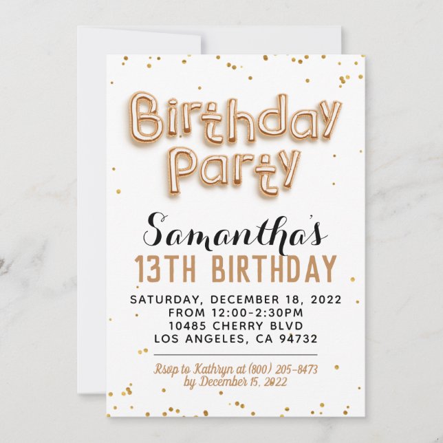 Gold Foil Balloon Birthday Invitation (Front)