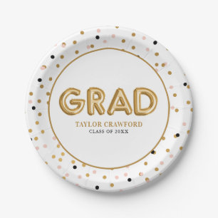 Gold Foil Balloon Confetti Dots Graduation Paper Plate