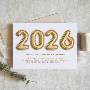 Gold Foil Balloons 2024 New Year's Eve Party Invitation