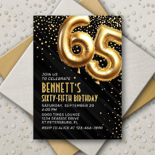 Gold Foil Balloons 65th Birthday Invitation