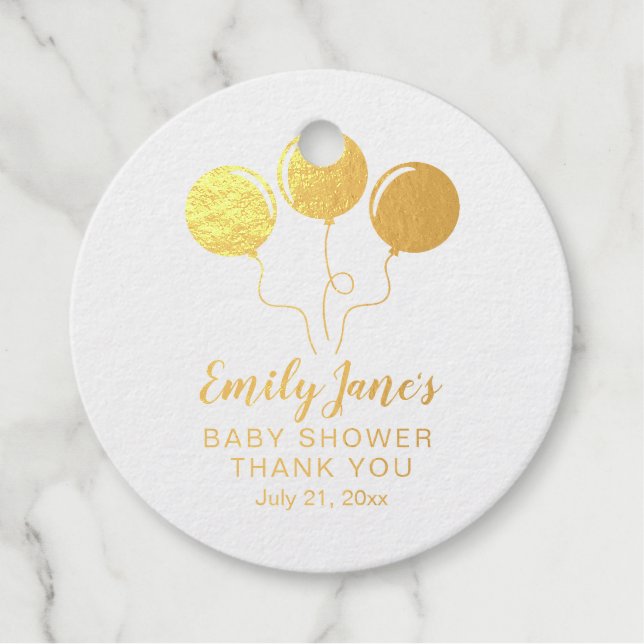 Gold Foil Balloons Baby Shower Favour Gift Tag (Front)