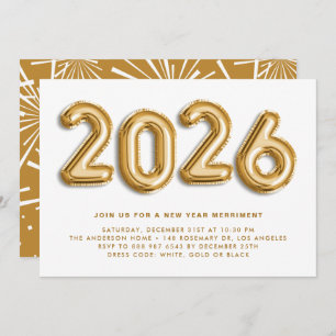 Gold Foil Balloons New Year's Eve Party Invitation