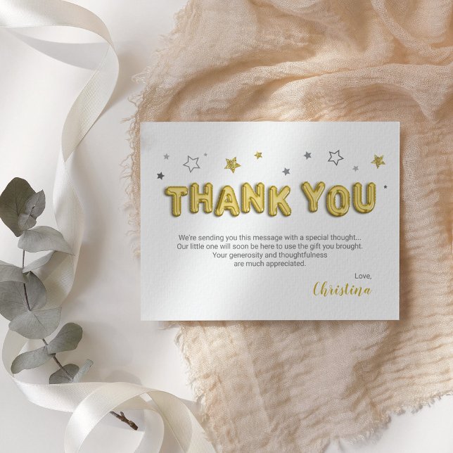 Gold Foil Balloons Twinkle Little Star Baby Shower Thank You Card (Creator Uploaded)
