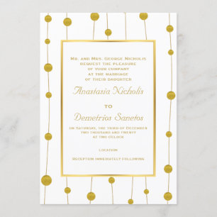 Gold foil beads and frame modern wedding invitation