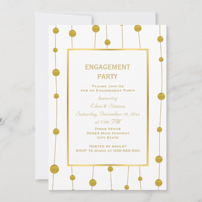 Gold foil beads modern wedding engagement party invitation (Front)