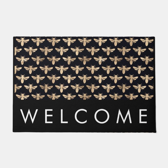 Gold Foil Bee Print Welcome Mat (Front)