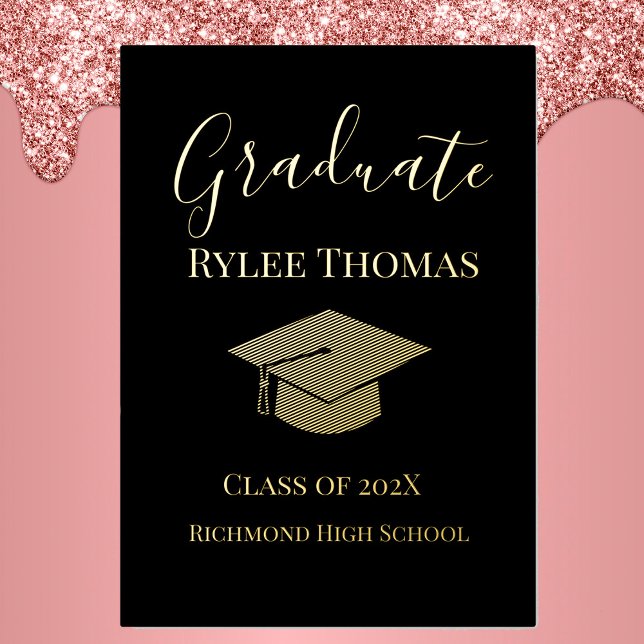 Gold Foil Black Background Graduation Announcement (Creator Uploaded)