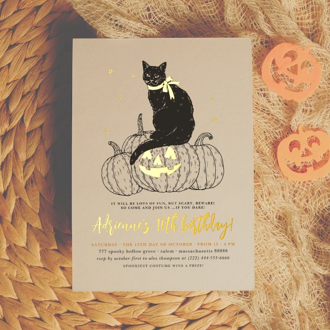 Gold Foil Black Cat Halloween Birthday Party  (Creator Uploaded)