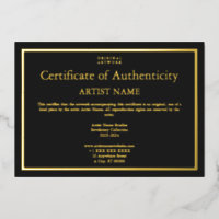 Gold Foil Black Certificate of Authenticity Art