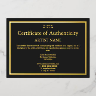 Gold Foil Black Certificate of Authenticity Art