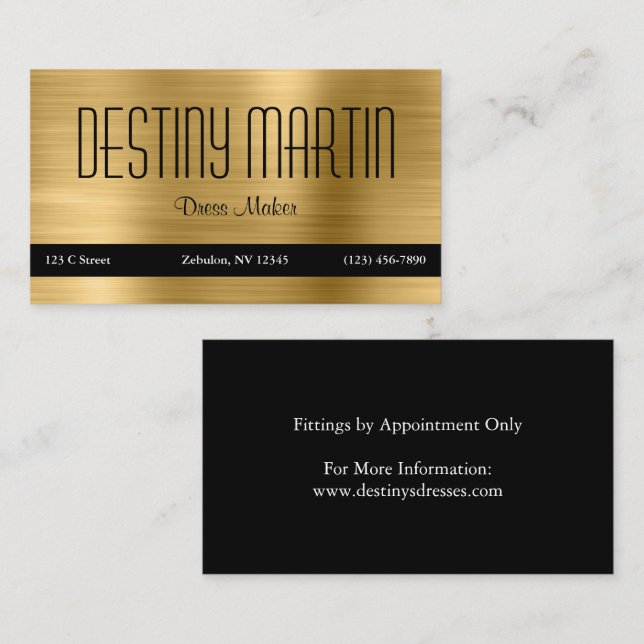 Gold Foil Black Contact Bar Business Card (Front/Back)