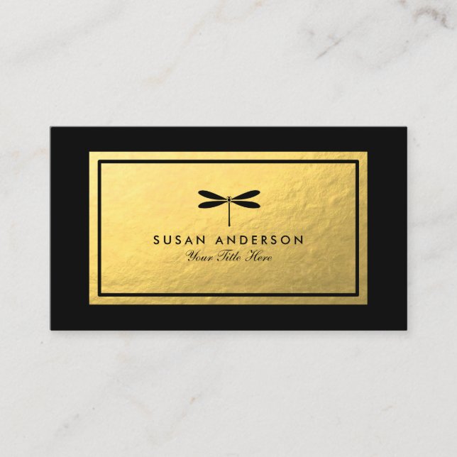Gold Foil Black Dragonfly Business Card (Front)