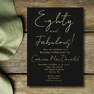 Gold Foil Black Eighty & Fabulous 80th Birthday