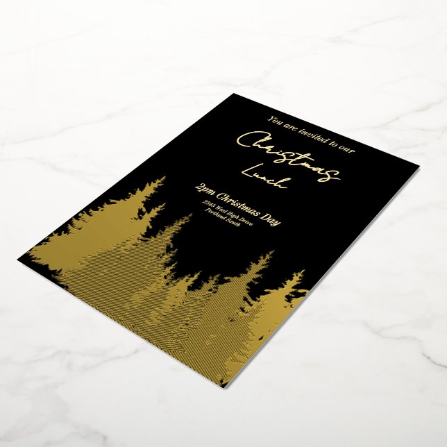 Gold Foil Black Graphic Pine Tree Christmas Party  (Rotated)