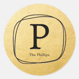 Gold Foil & Black Hand Drawn Frame Favour Stickers