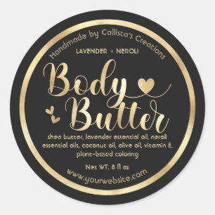 Gold Foil Black Hearts Border Shea Body Butter Classic Round Sticker