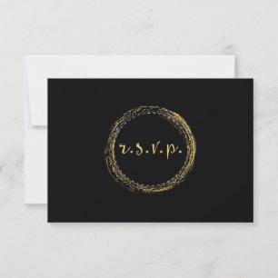 Gold Foil & Black Modern Glamour Circle RSVP Card