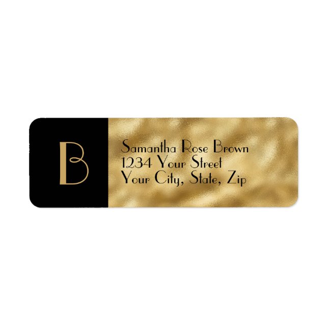 Gold Foil & Black Monogram Return Address Label (Front)