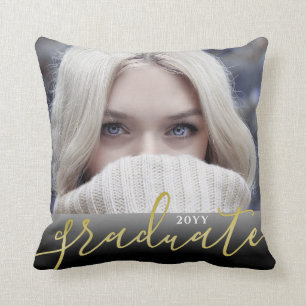 Gold Foil Black Ombre Photo Graduation Keepsake Cushion