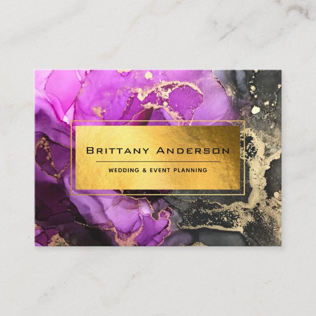 Gold Foil Black Purple Celestial Custom Business Card (Front)