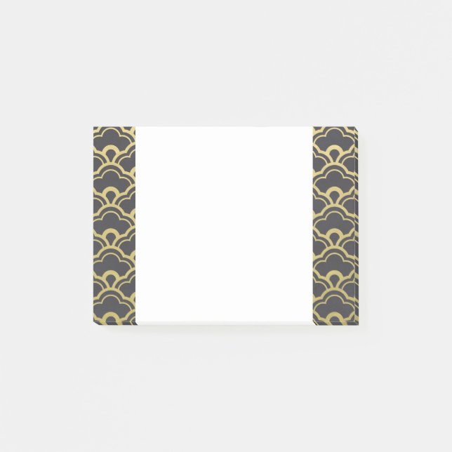 Gold Foil Black Scalloped Shells Pattern Post-it Notes (Front)