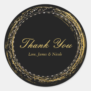 Gold Foil & Black Sparkle Glamour Circle Stickers