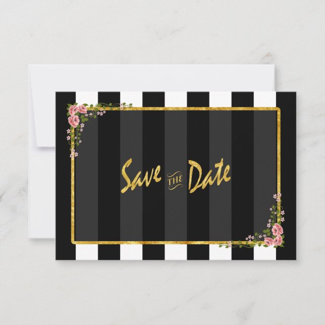 Gold Foil Black Stripes Wedding Save The Date Invitation (Front)